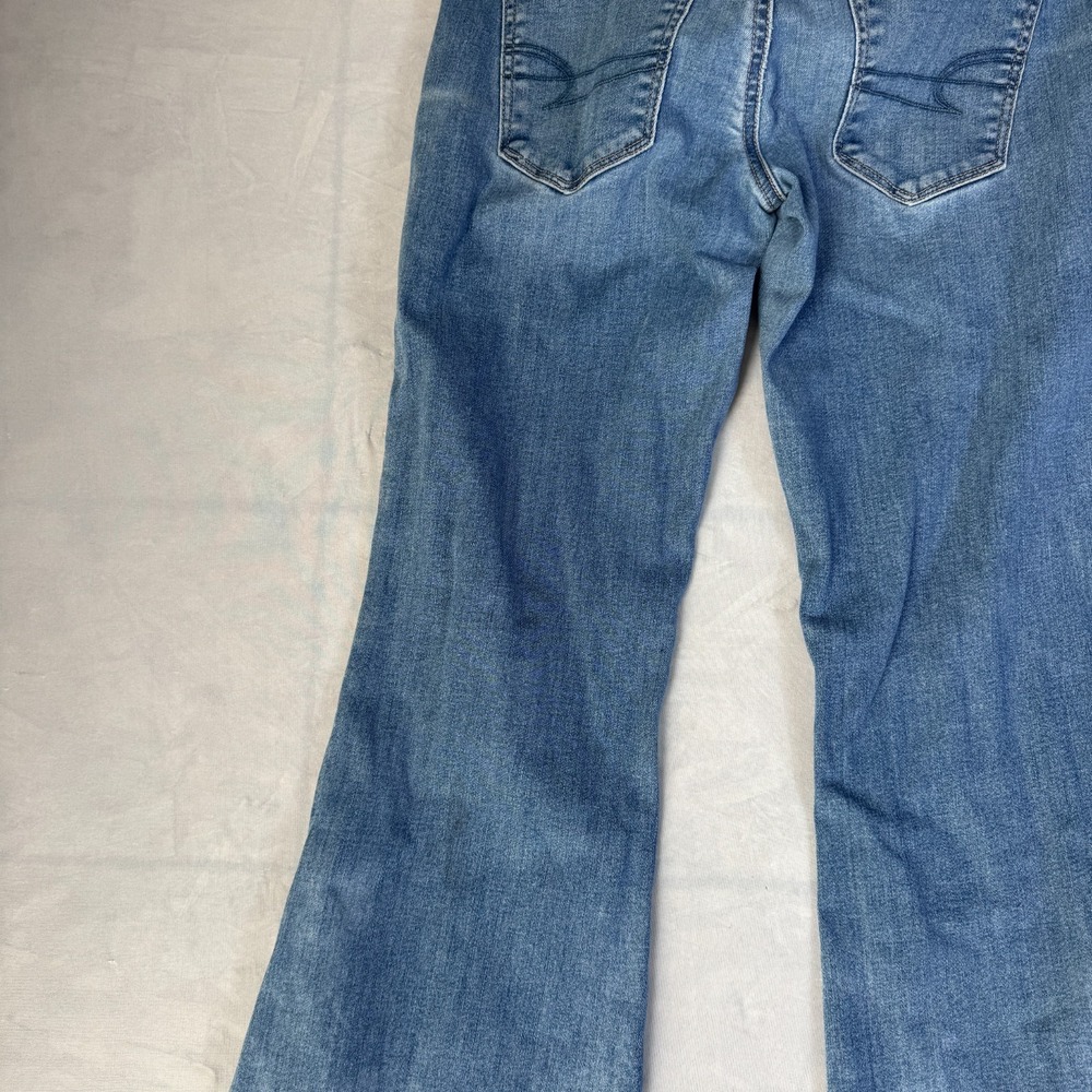 American Eagle Outfitters Womens Flared Jeans Blue Denim Super Low Rise Comfy 4 - Picture 5 of 16